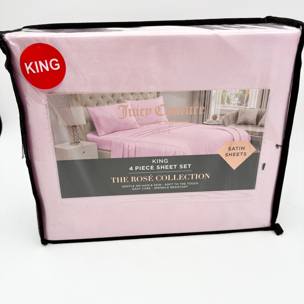 Juicy Couture Satin Sheet Set - The Rosé Collection - King Size‎ - Pink